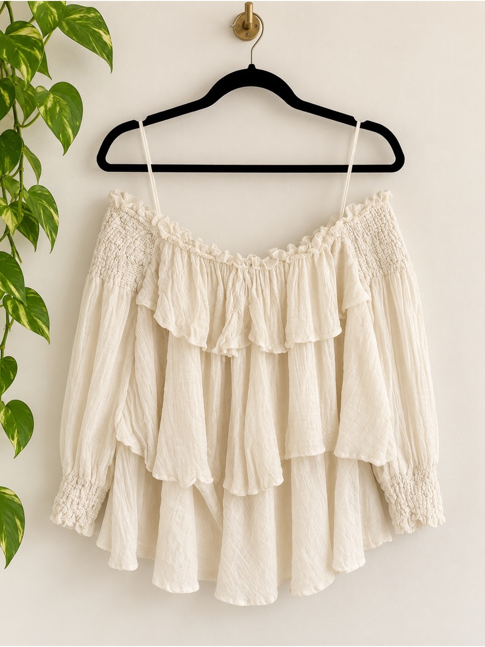 Zara Ivory Off Shoulder Boho Blouse